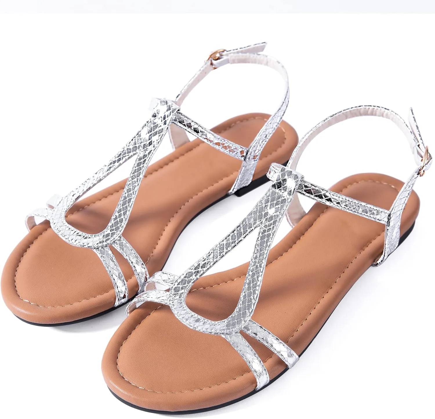 YANWENFANG Women's Flat Sandals Strappy Gladiator Sandals with Adjustable Ankle Strap,Teardrop Boho Beach Sandals for Summer Vacation, Festival, Casual Comfort