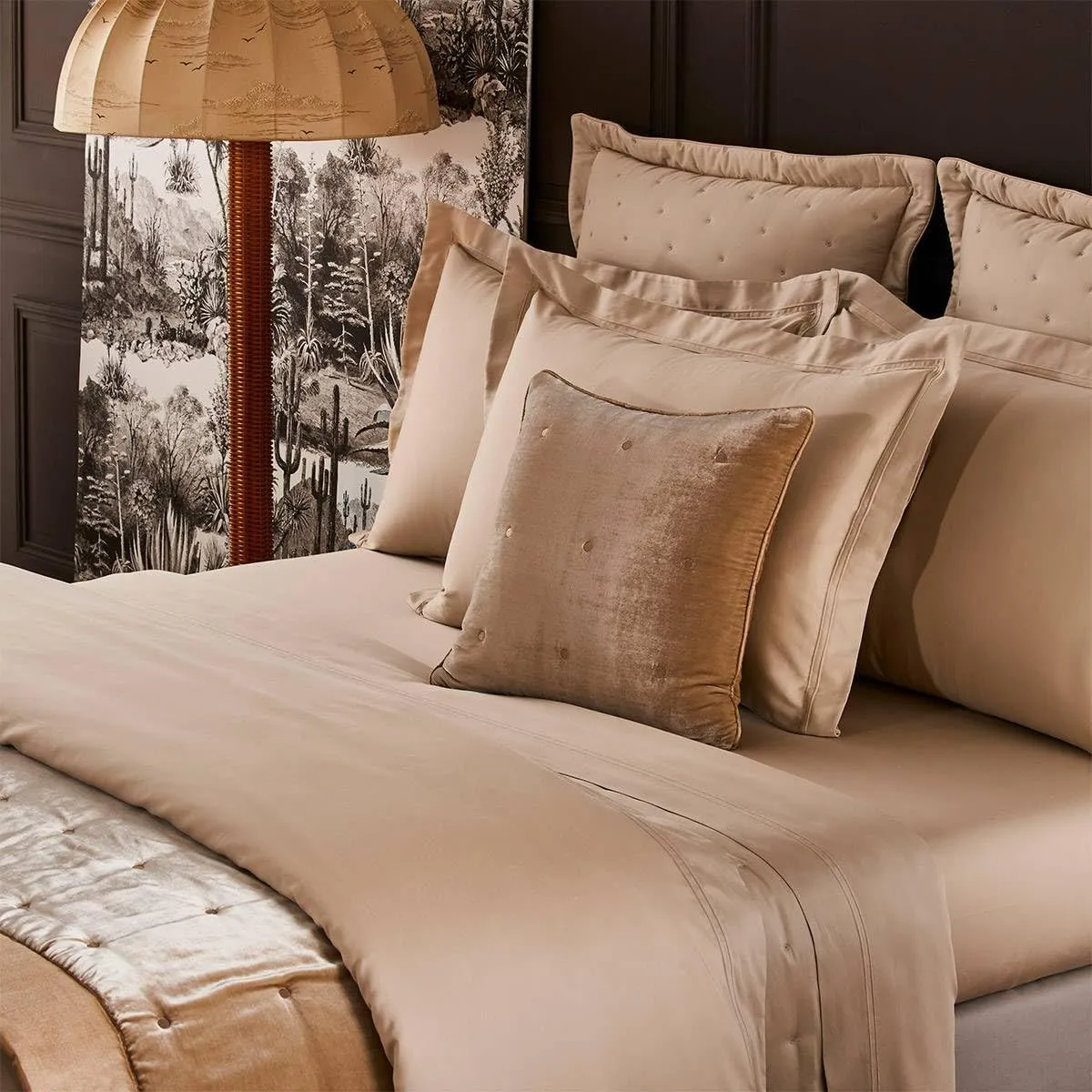 Yves Delorme Triomphe Dune Queen 63 x 81 in Fitted Sheet - Extra Soft and Warm Luxury Sheets, 100% Natural Organic French Bed Linens - Breathable and Durable