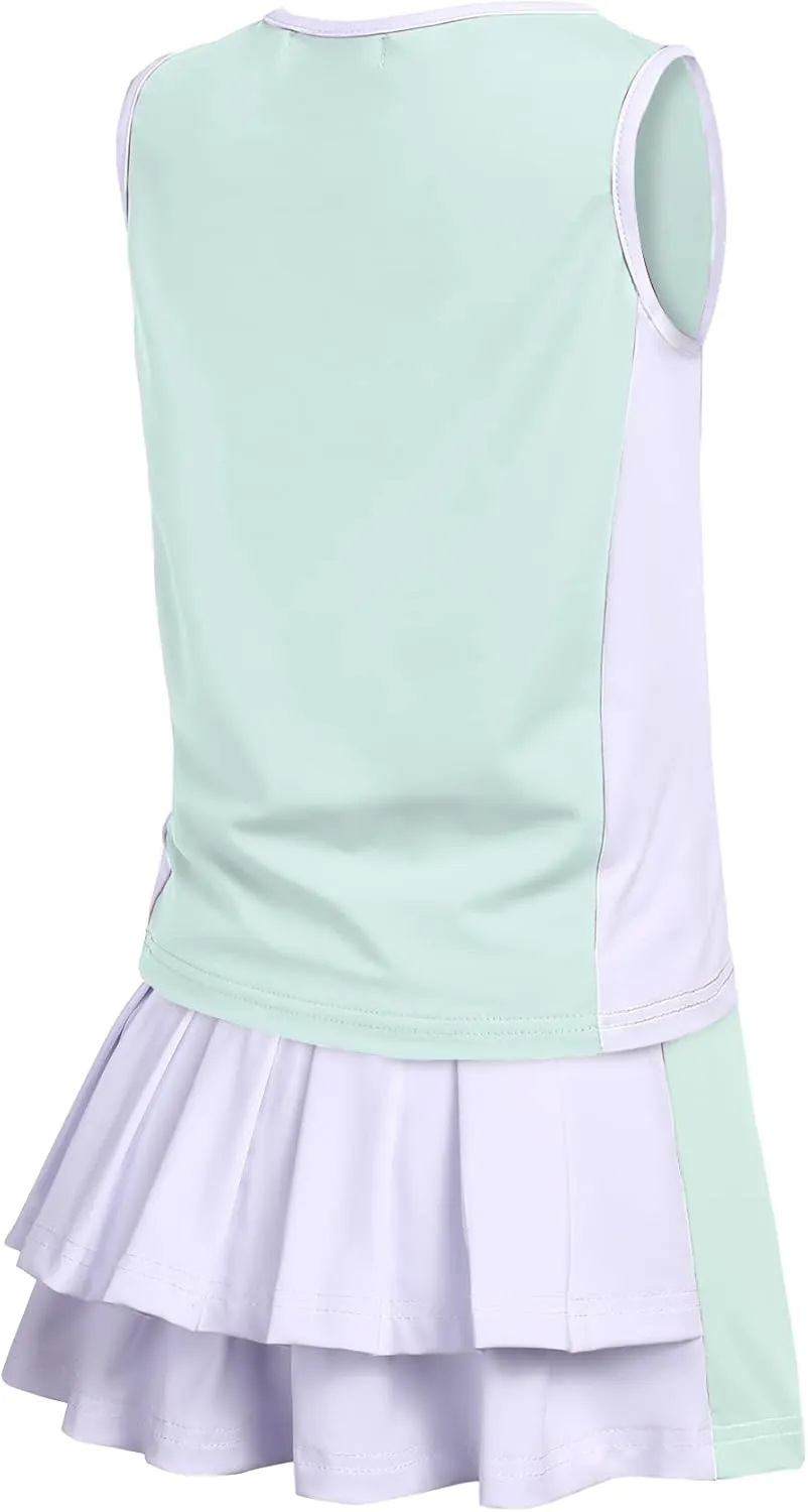 Zaclotre Girls Tennis Golf Dress Outfit Sleeveless Tank Top and Skorts Sets Sport Skirt with Shorts