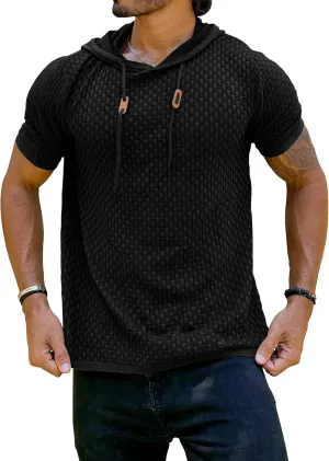 Zaitun Men's Short Sleeve Hoodie Shirt Casual Waffle Knitted Pullover Sweater