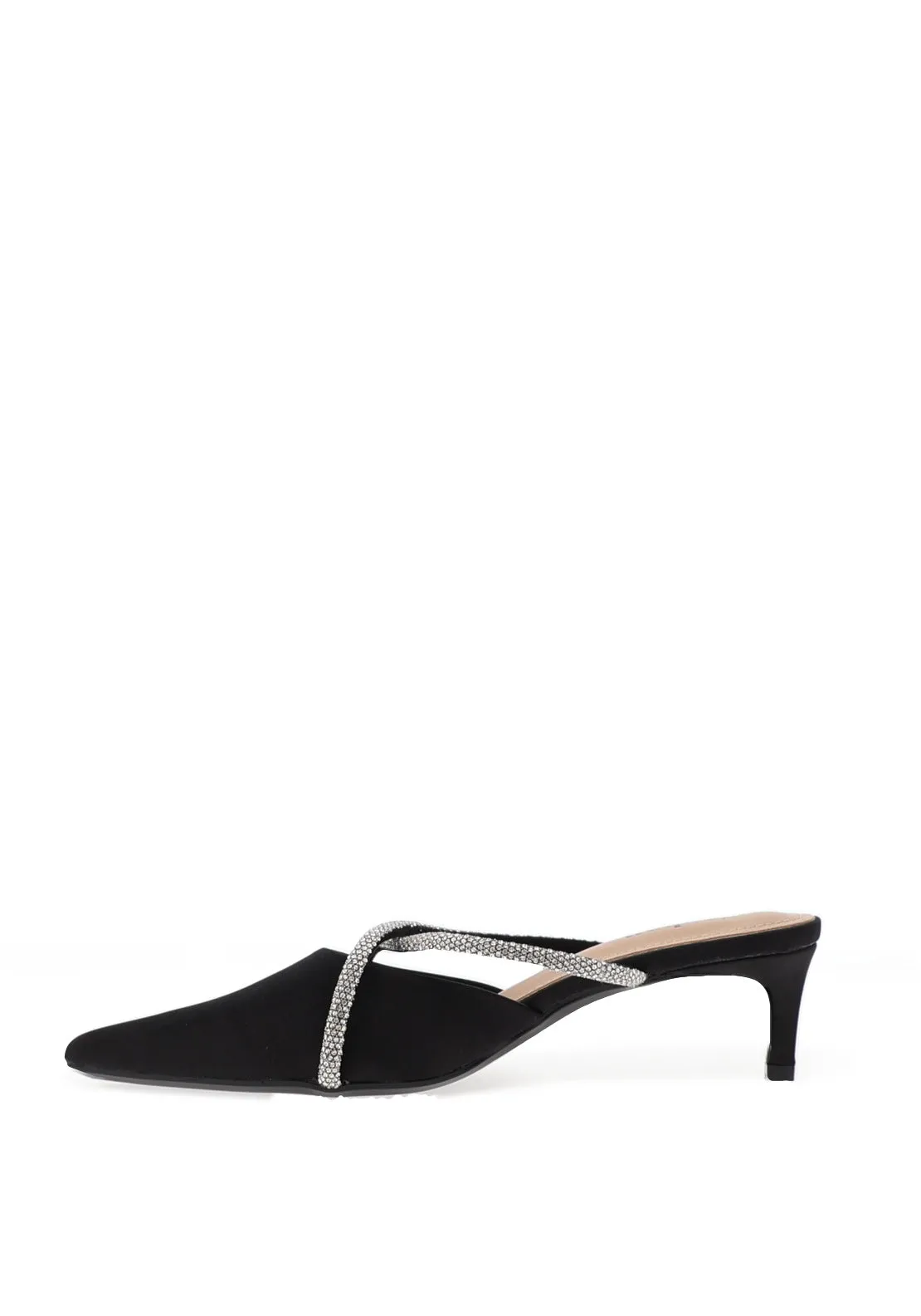 Zen Collection Diamante Criss Cross Kitten Heeled Mules, Black