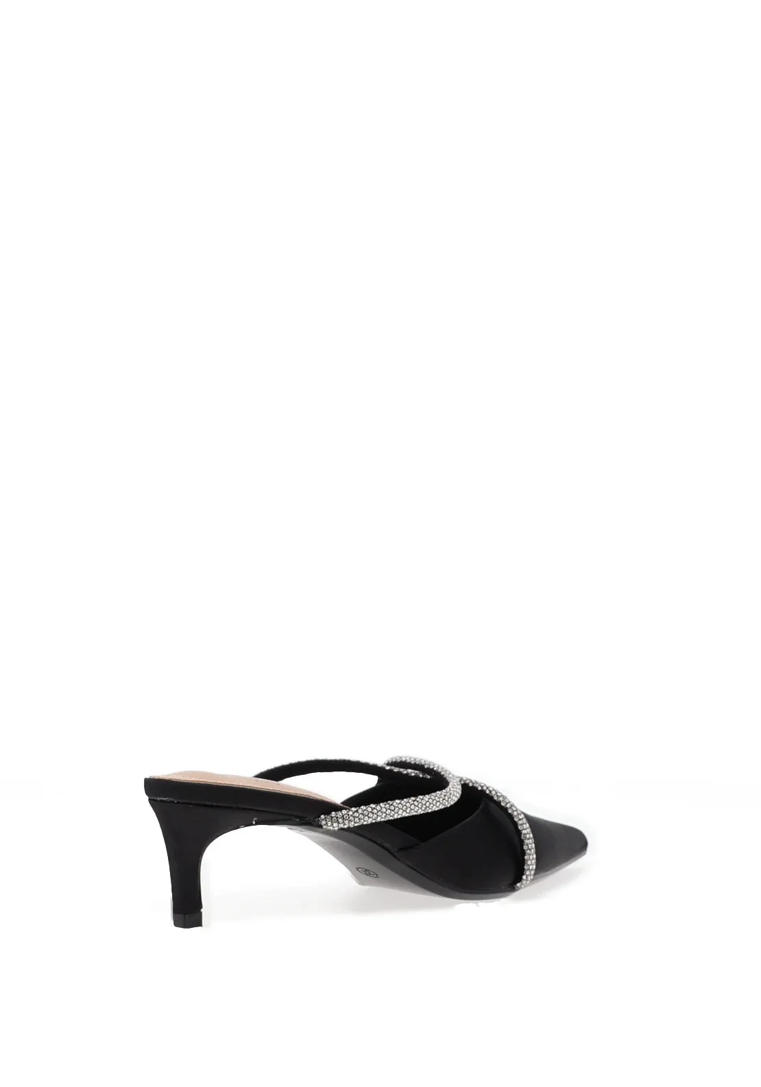 Zen Collection Diamante Criss Cross Kitten Heeled Mules, Black