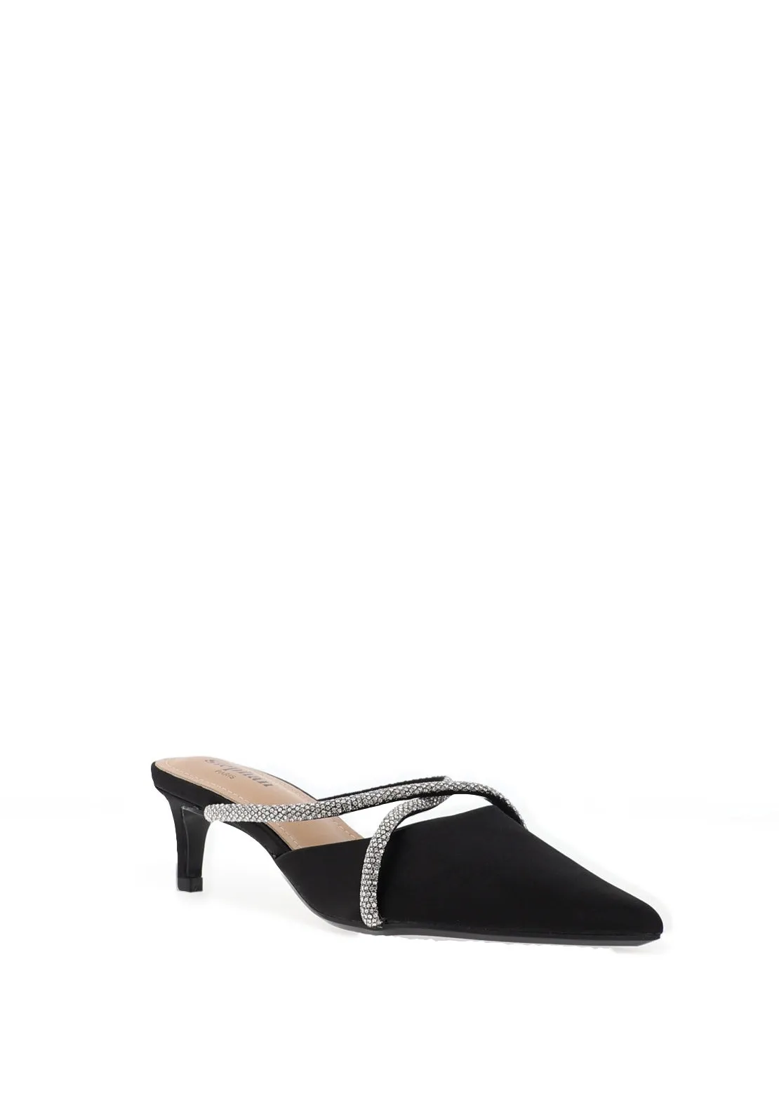 Zen Collection Diamante Criss Cross Kitten Heeled Mules, Black