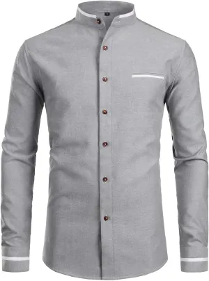 ZEROYAA Mens Hipster Mandarin Collar Slim Fit Long Sleeve Casual Button Down Oxford Dress Shirt with Pocket