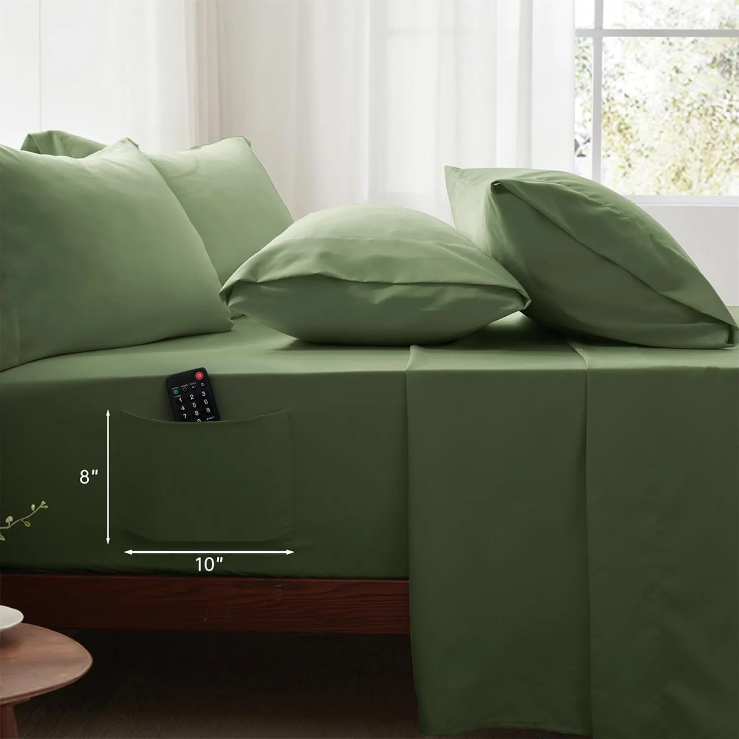 Zzlpp Twin Comforter Set 5 Piece, Olive Green Bed in a Bag with Comforters, Pillow Shams, Pillowcases, Flat Sheet, Fitted Sheet with Side Pocket