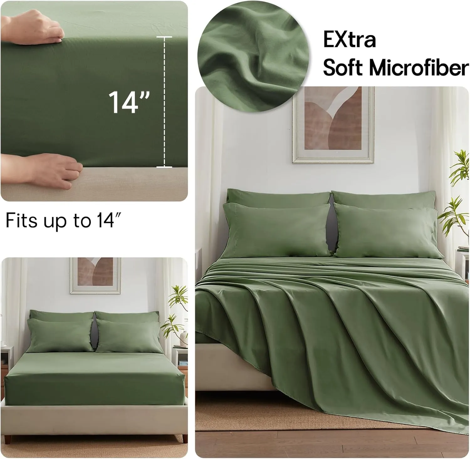 Zzlpp Twin Comforter Set 5 Piece, Olive Green Bed in a Bag with Comforters, Pillow Shams, Pillowcases, Flat Sheet, Fitted Sheet with Side Pocket
